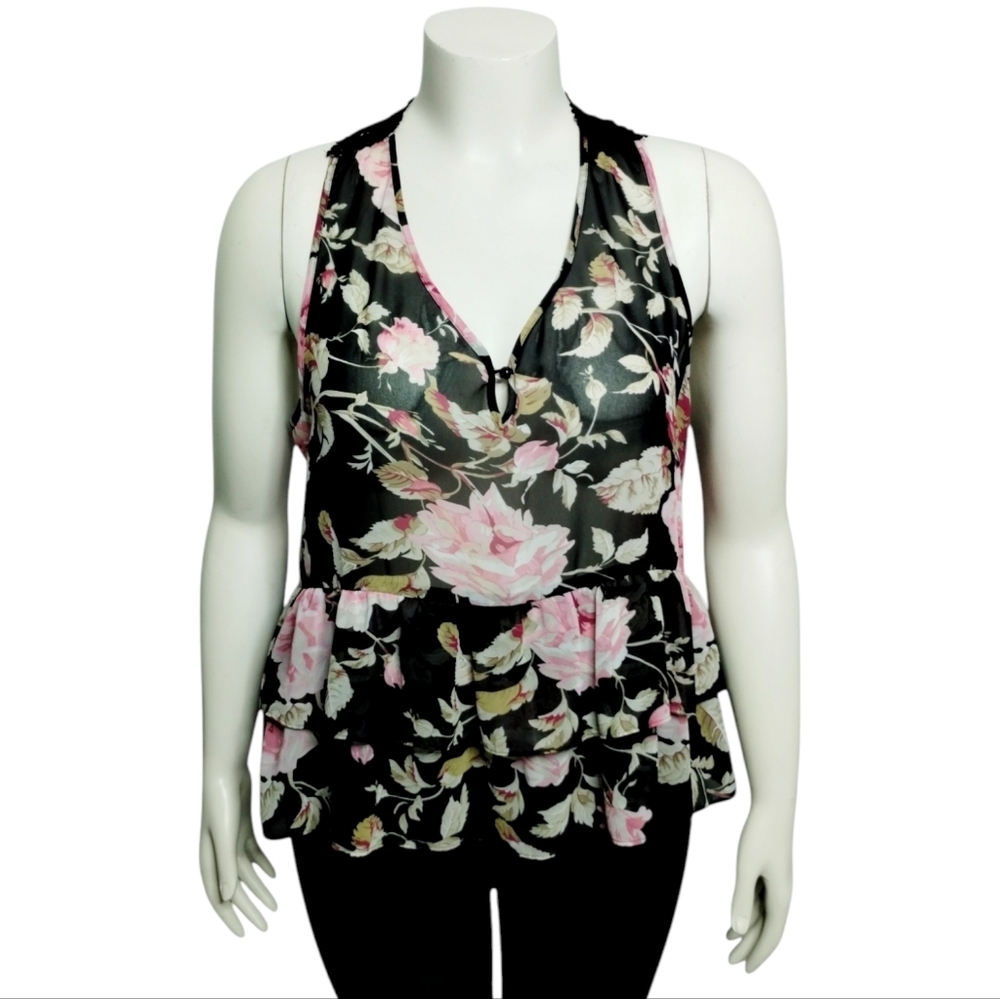 Y2K Womens Size XL Floral Crochet Whimsical Fairygoth Peplum Dark Romantic Top